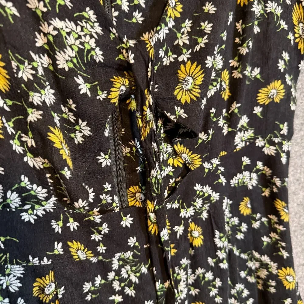 Free People Romper Dress Womens‎ 6 Black Ditsy Floral Short Sleeve Bohemian